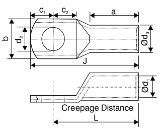 Aluminium Tubular Cable Lugs - Compression Type, Aluminium Terminal ends, for Crimping to Aluminium Conductors - diagram