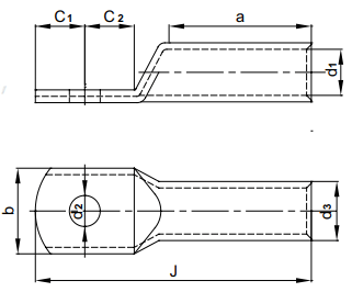 Aluminium Tubular Cable Lugs - Compression Type, Long Barrel, Aluminium Terminal ends, for Crimping to Aluminium Conductors - diagram