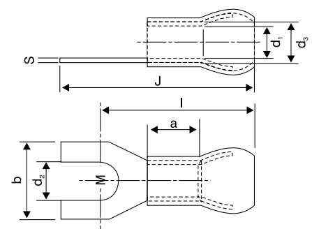 Sheet Metal Lugs - Fork Type Double Grip, With Insulating Sleeve - diagram