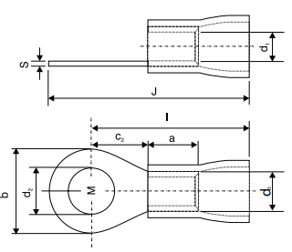 Sheet Metal Lugs - Ring Type, With Insulating Sleeve - diagram